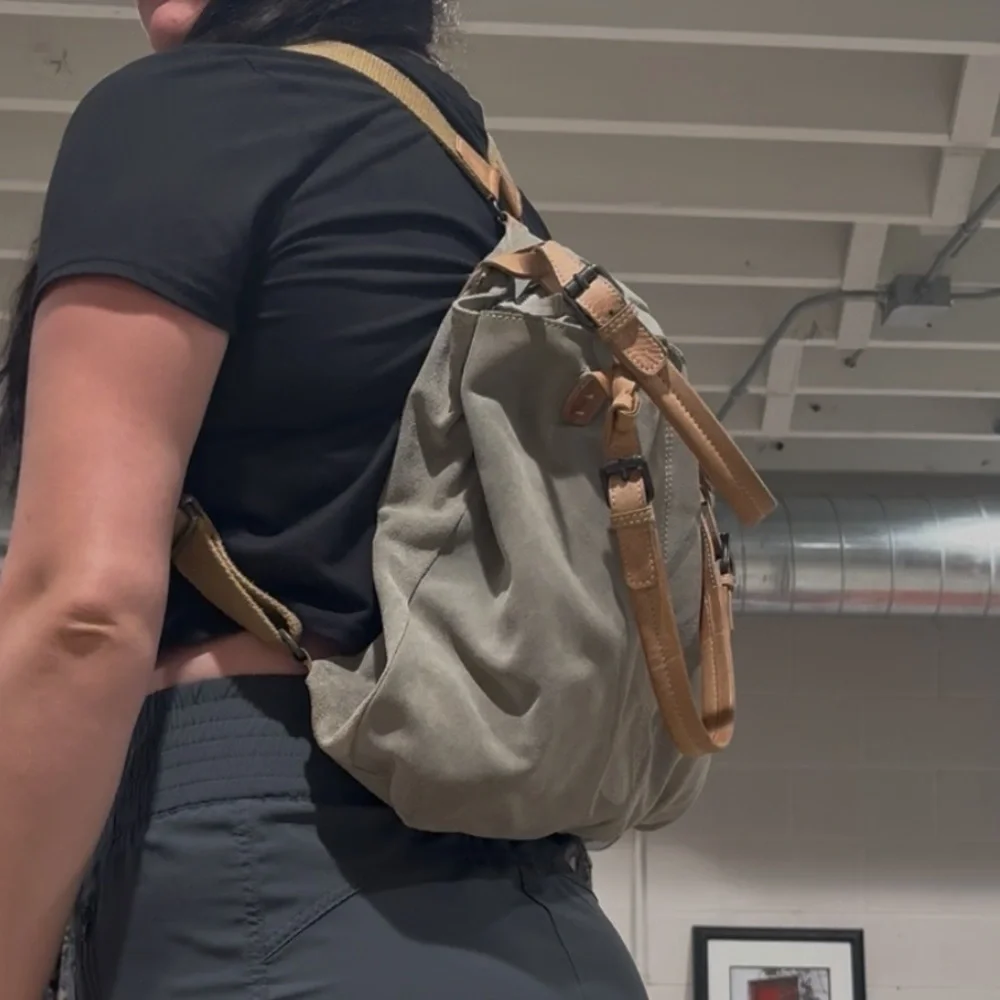 SOLD We The Free Free People Tote Bag backpack 100% cow leather cotton inter - Picture 16 of 16